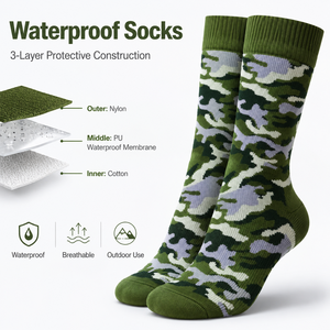 Chaussettes de sport pour hommes, imperméables, respirantes, 3 couches, camouflage, tricotées, pour activités de plein air, logo personnalisé - Product Image 1