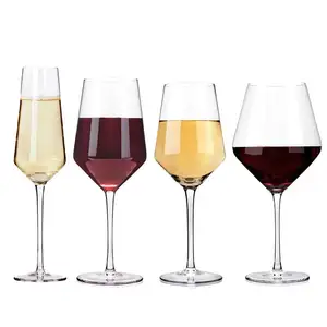 Toptan özel logo renk ambalaj zarif şarap bardağı es el yapımı Premium kristal kırmızı beyaz uzun kök şarap bardağı set