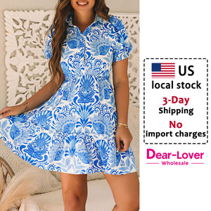 Thân Thương-Người Yêu Bán Buôn Giao Hàng Nhanh Chóng Địa Phương Chúng Tôi Cổ Phiếu Bầu Trời Màu Xanh Retro Hoa In Dây Kéo Eo Xù Mini Phụ Nữ Ăn Mặc - Product Image 1