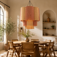 Lustre en fibre décoratif fait main de style bohème avec pompons pour hôtel, salon, restaurant