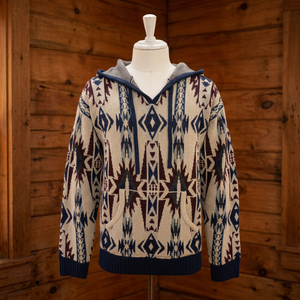 Pull à capuche en tricot à motifs géométriques pour homme, manches longues, vêtements d'hiver - Product Image 1