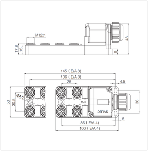 บล็อกเชื่อมต่อแบบกันน้ำ bibo SVLEC IP67 M12 5 ขา ตัวเมีย NPN PNP กล่องกระจายสัญญาณ 8 ทาง สำหรับไฟ LED วัสดุ PVC PUR พร้อมช่องต่อสาย - Product Image 3