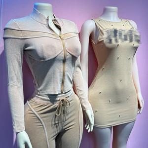 Completo da donna a costine alla moda 2026: Top corto a maniche lunghe con cerniera e patchwork + Pantaloni - <span class=keywords><strong>Abbigliamento</strong></span> streetwear <span class=keywords><strong>femminile</strong></span> - Product Image 4