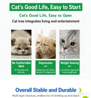 Grande structure d'escalade pour chat en bois, avec lit, griffoir, jouet arbre, capsule spatiale et hamac, en carton