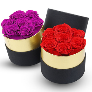 Rose éternelle en bouquet, boîte à fleurs ronde noire Phnom Penh, 7 fleurs, cadeau de Noël, cadeau de la Saint-Valentin, fleurs séchées - Product Image 2