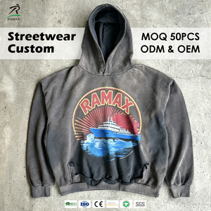 Custom Vintage Washed Hoodie Men | Oversized Boxy Fit Hooded Sweatshirt | OEM ODM Heavy Weight Cotton Pullover Hoodie - Product Image 1