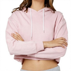 <b>Women</b> Hooded Sweatshirt <b>Pink</b> Cotton Knitted Oversized Crop <b>Top</b> Breathable Solid Color Autumn Wear - Product Image 1