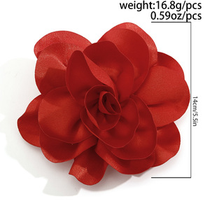 14CM/5.5 ''女性用の大きなブルゴーニュの赤い花のブローチとピン | ドレススーツアクセサリー用のファブリックローズブローチピン-ブルゴーニュ