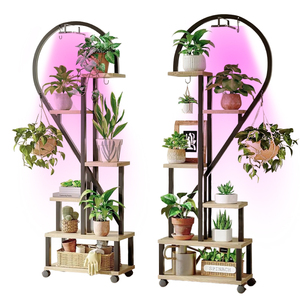 Étagère d'intérieur en <span class=keywords><strong>bois</strong></span> pour plantes avec support pour fleurs parfumées Support pour pots de fleurs en métal Roue verrouillable pour lampes de culture - Product Image 1