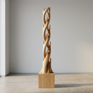 Meubles et décoration en bois naturel indonésien Bani, porte-manteau en bois avec tour en spirale et design - Product Image 2