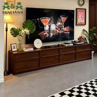 Meuble TV moderne minimaliste en noyer, console multimédia à grain de bois profond, meuble bas avec 4 tiroirs pour home cinéma