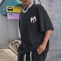 Camiseta Retro Negra con Estampado Gráfico para Hombre, Estilo Urbano, Holgada, de Algodón, con Estampado de Cruz, Venta al por Mayor