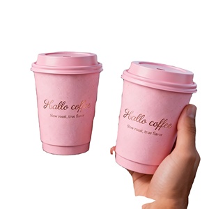 Chuangmei Custom Logo Single Double Wall Paper <b>Cups</b> Pink Print 10 12 16oz <b>Disposable</b> Hot Coffee <b>Cups</b> with Lids Wholesale - Product Image 4