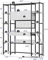 Bureau de travail à domicile moderne en MDF et métal à 5 niveaux avec éclairage RGB, prise de courant, 71,1 pouces de hauteur, gain de place, 12 étagères, 2 portes (blanc)