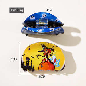 Pinza <span class=keywords><strong>de</strong></span> Pelo con Diseño <span class=keywords><strong>de</strong></span> Calabaza, Calavera, <span class=keywords><strong>Bruja</strong></span>, Fantasma y Media Luna, Estilo Europeo Americano, Nueva Serie <span class=keywords><strong>de</strong></span> Halloween para Niñas - Product Image 2