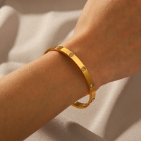 Bracelet de Luxe en Acier Inoxydable Doré pour Femme, Bijou de Mode Fine, Designer de Marque, Zircon Sertie de Diamants, Modèle Vis d'Amour
