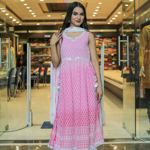 ชุดเดรส Anarkali ปักลายสไตล์ชาติพันธุ์สำหรับผู้หญิง ดีไซน์เนอร์สุดพิเศษ ชุดออกงานทันสมัย ชุด Kurti ดีไซน์เนอร์สุดหรู - Product Image 1