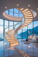 Escalier en arc sur mesure, design luxueux pour villa, intérieur avec marches en marbre ou en bois
