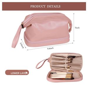 BSCI Factory China Manufacture WaterproToiletry <b>Bag</b> Portable Dry and Wet Separation Cosmetic <b>Bag</b> Double Zipper PU <b>Make</b> <b>Up</b> <b>Bag</b> - Product Image 3