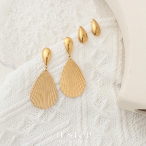 Justop เครื่องประดับที่พูดเกินจริงต่างหูสแตนเลส18K สีทองทันสมัยสำหรับผู้หญิงต่างหูแบบตุ้มห้อยน้ำหยดสำหรับงานปาร์ตี้เนื้อขนนก - Product Image 4