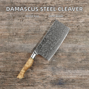 Cuchillo de chef hecho a mano PASHA ENTERPRISES, tipo Cleaver de Damasco, con mango ergonómico de madera y cuero, cuchillos de cocina para chef al por mayor. - Product Image 2