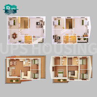 Maison préfabriquée moderne à toit plat à 2 étages, 3 chambres avec garage, style minimaliste, villa préfabriquée de luxe