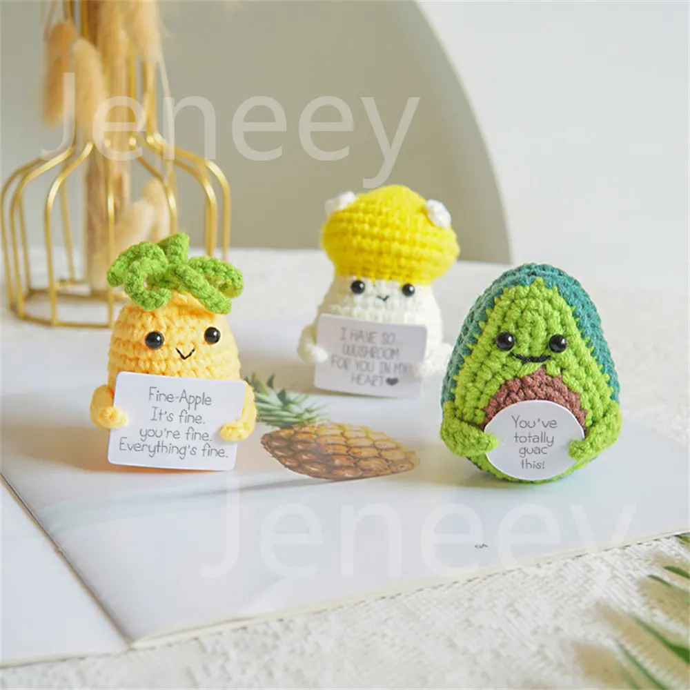 Funny Positive Potato Knitted Wool Doll with Positive Card Positive Lemon Peach Crochet for Party Decorations Birthday Gifts