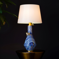 Lampu Meja Desain Vas Keramik Porselen Biru Putih Mewah Modern SANLOREN Dilukis Tangan Enamel Bunga Multi-warna Lampu LED
