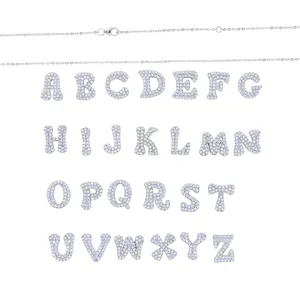 Iced Out Bling CZ Paved 26 Letters Charms Pendants A To Z Alphabet Name Necklace Findings DIY 925 Sterling Silver Jewelry