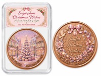 Özel 1oz Yuvarlak %999 Saf Bakır Madeni Para Şeker Erikli Noel Dilekleri Pembe Ağaç Manzaralı UV Baskılı Hediye OEM