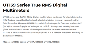 UNI-T UT139S มัลติมิเตอร์แบบดิจิตอล True RMS 6000 ค่าการนับ ช่วงอัตโนมัติ III 600V สำหรับช่างไฟฟ้าและระบบอัตโนมัติ - Product Image 4