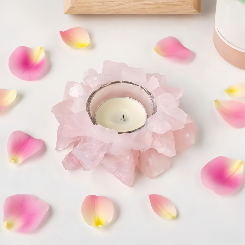 Bougeoir en pierre brute en cristal rose