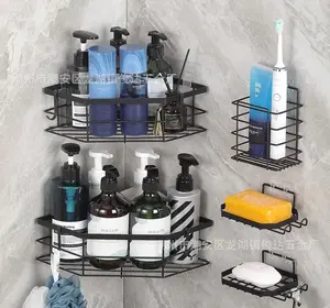 Duvara monte duş rafı yapıştırıcı şampuan standı havlu depolama banyo köşe tuvalet raf hiçbir sondaj organizatör