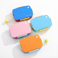 Boîte à bento colorée en acier inoxydable pour enfants, étanche, avec 2 compartiments, portable, avec cuillère et fourchette pour les écoliers