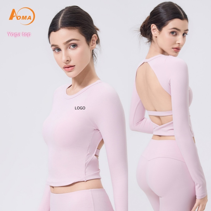 Aoyema Sexy Fitness Gym Sport Wear Women Crop Tops Yoga T-shirts Solid Sportswear Quick Dry Running Backless Long Sleeve Top