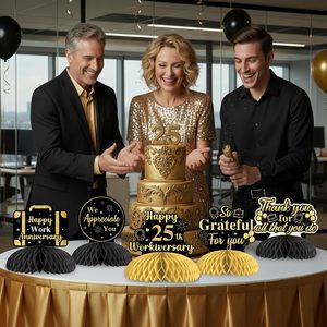Centros de Mesa con Diseño de Panal de Abeja en Negro y Dorado para el <span class=keywords><strong>25</strong></span>.º <span class=keywords><strong>Aniversario</strong></span> de Trabajo, Decoración Temática para la Celebración del <span class=keywords><strong>25</strong></span>.º <span class=keywords><strong>Aniversario</strong></span> de Trabajo en la Oficina - Product Image 3
