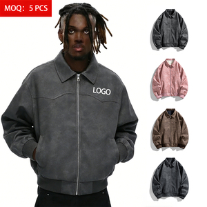 High Quality Custom Printed Logo Men's American Retro <strong>Suede</strong> Texture PU Leather Streetwear <strong>Jacket</strong> Loose Casual Versatile - Product Image 1