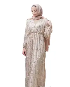 Taizhou Glory High-end sequins tassel fashion double layer dress muslim abaya women