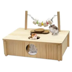 仓鼠玩具冒险盒木制仓鼠迷宫屋，带隧道适用于各种仓鼠、老鼠和小宠物