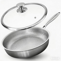 Poêle à frire antiadhésive en titane à triple couche, motif martelé, pour la cuisine domestique