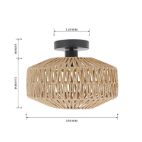 Lampu Plafon Gaya Farmhouse Anyaman Rotan dengan Alas Besi, Bohlam Pijar, Rating IP33, Daya Tahan 30000 Jam, Cahaya Putih Hangat Lembut, CRI 70