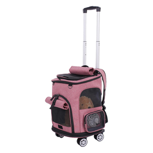Wheeled Luxury Leather Solid Oxford Eco-Friendly Pet Carrier <b>Backpack</b> Removable Rolling Wheels Breathable Two-in-One Design for - Product Image 1
