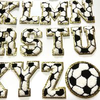 Patch brodé en tissu éponge avec lettres de football de 7,5 cm et paillettes dorées, accessoire vestimentaire
