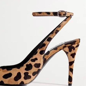 Summer Back Cut Out Women Leopard Print Shoes High <b>Heels</b> Dress Sandals Outdoor Party Ankle Strap <b>Round</b> <b>Toe</b> Pumps - Product Image 3