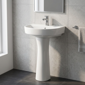 White Round Ceramic Pedestal Wash Basin Custom Size Modern Bathroom Sink Sanitary Ware Wholesaler - Product Image 1
