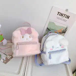 Reisen 3D Kawaii weißer Hund Tierkarikatur PU Schulter-Schultasche Kinder niedlicher Mini-Pelz-Rucksack für Mädchen