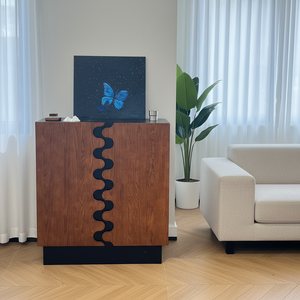 Buffet moderne ondulé grande capacité pour salon, meuble de rangement latéral en bois massif pour la maison - Product Image 4