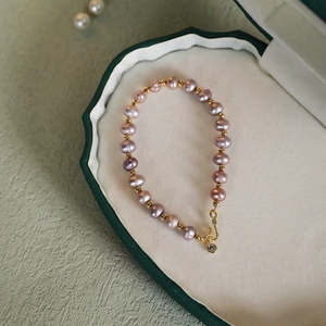 WENCHI สร้อยข้อมือมุกน้ำจืดธรรมชาติสำหรับผู้หญิง คลาสสิก อเนกประสงค์ สีม่วง ดีไซน์หรูหรา ความยาว 17 ซม. ความหนา 5 มม. - Product Image 2