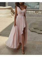 Robes de soirée élégantes à une épaule, taille haute, longueur au sol, plissées, respirantes, vente en gros