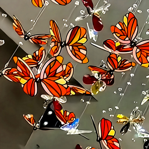 Lustre en verre artistique haut de gamme sur mesure pour plafonds ultra hauts, style <span class=keywords><strong>Tiffany</strong></span>, feuille d'érable, papillon, suspendu pour restaurants et hôtels - Product Image 6
